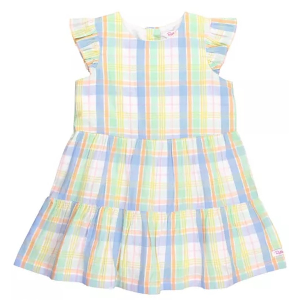 NWT Ruffle Butts Rainbow Plaid Flutter Sleeve Tiered Dress Romper